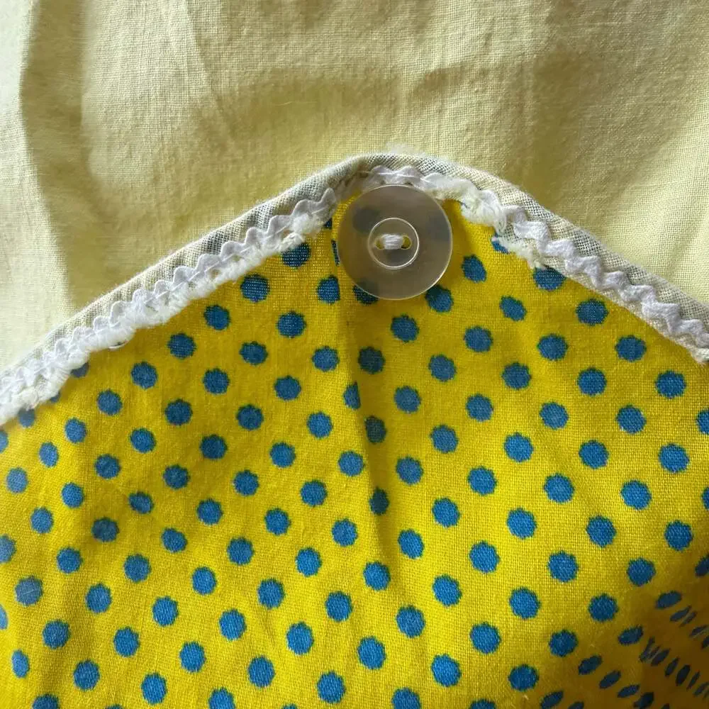 Vintage Yellow Half Apron with Polka Dot Pocket and Scalloped Trim